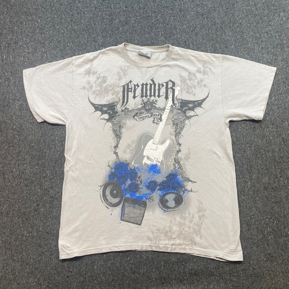 Fender Other - Fender TShirt Sz L Mens Gray Rock & Roll Lifestyle Blue Roses Guitar Graphic Tee